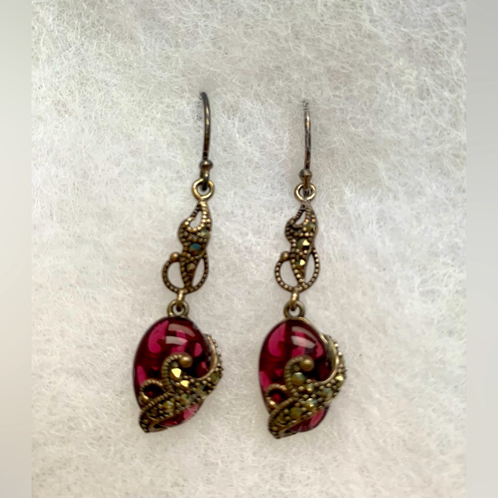Mystical Red and Gold Tone Dangle Earrings